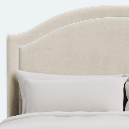 The Lilliane King Bed - Scalloped Legs - Oatmeal Woven Fabric - White Trim