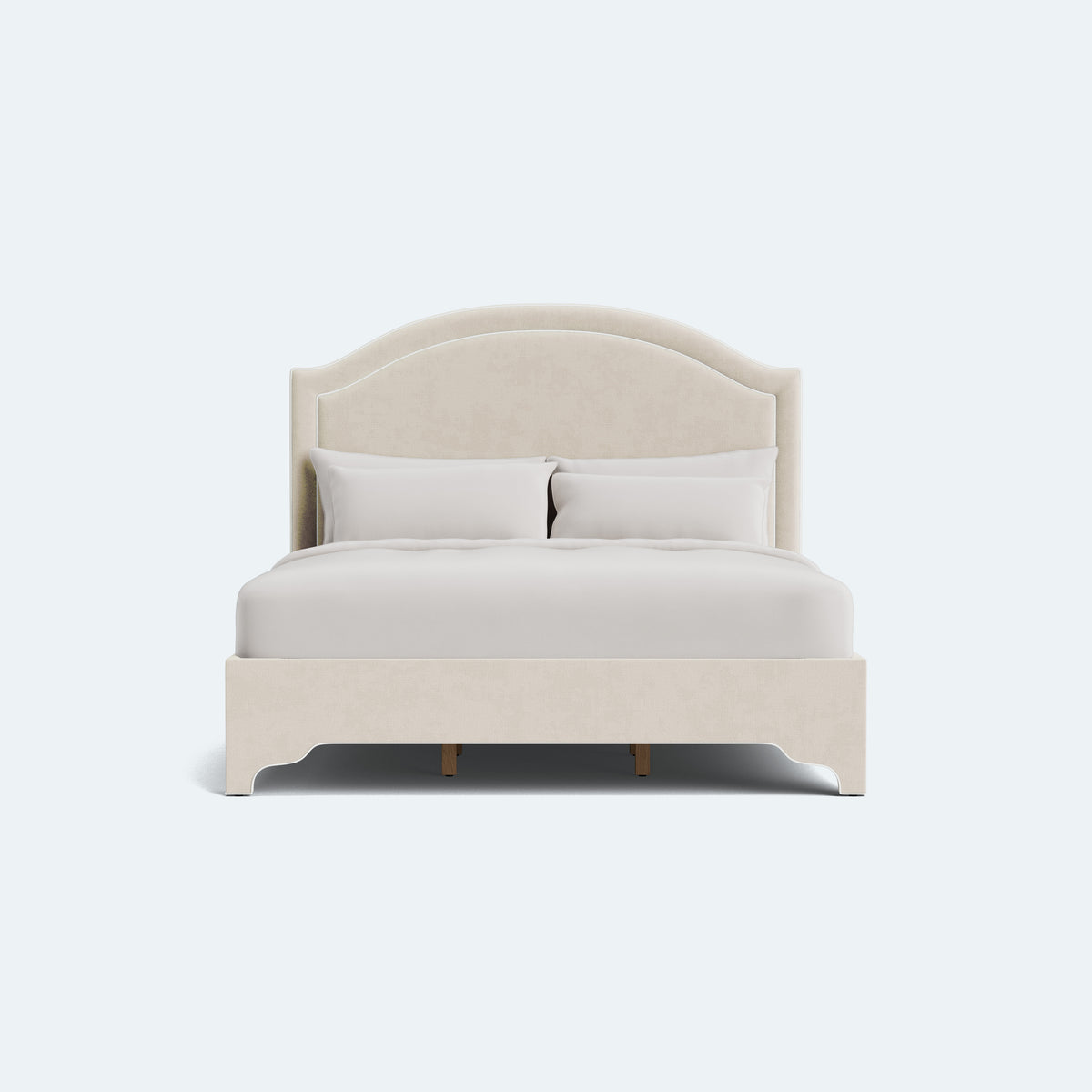 The Lilliane King Bed - Scalloped Legs - Oatmeal Woven Fabric - White Trim