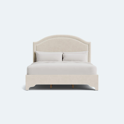 The Lilliane King Bed - Scalloped Legs - Oatmeal Woven Fabric - White Trim