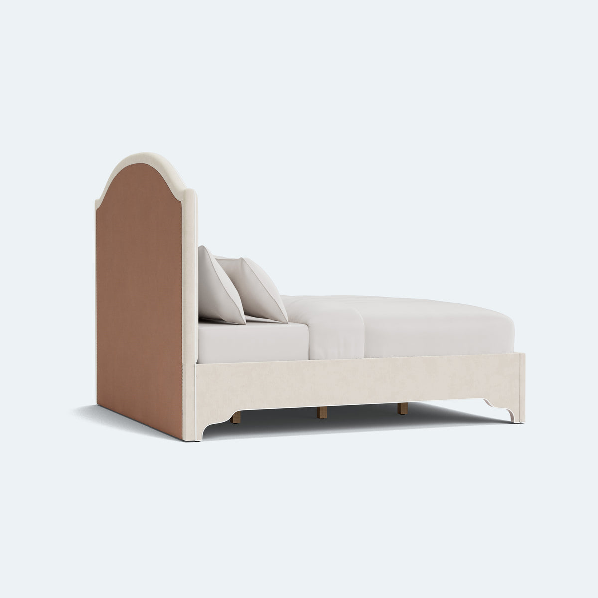 The Lilliane King Bed - Scalloped Legs - Oatmeal Woven Fabric - White Trim