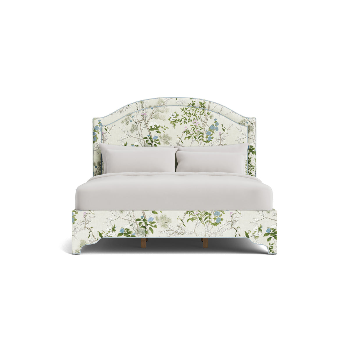 The Lilliane King Bed - Scalloped Legs - Katsura Thibaut Fabric - Sky Blue Trim