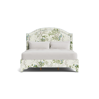 The Lilliane King Bed - Scalloped Legs - Katsura Thibaut Fabric - Sky Blue Trim