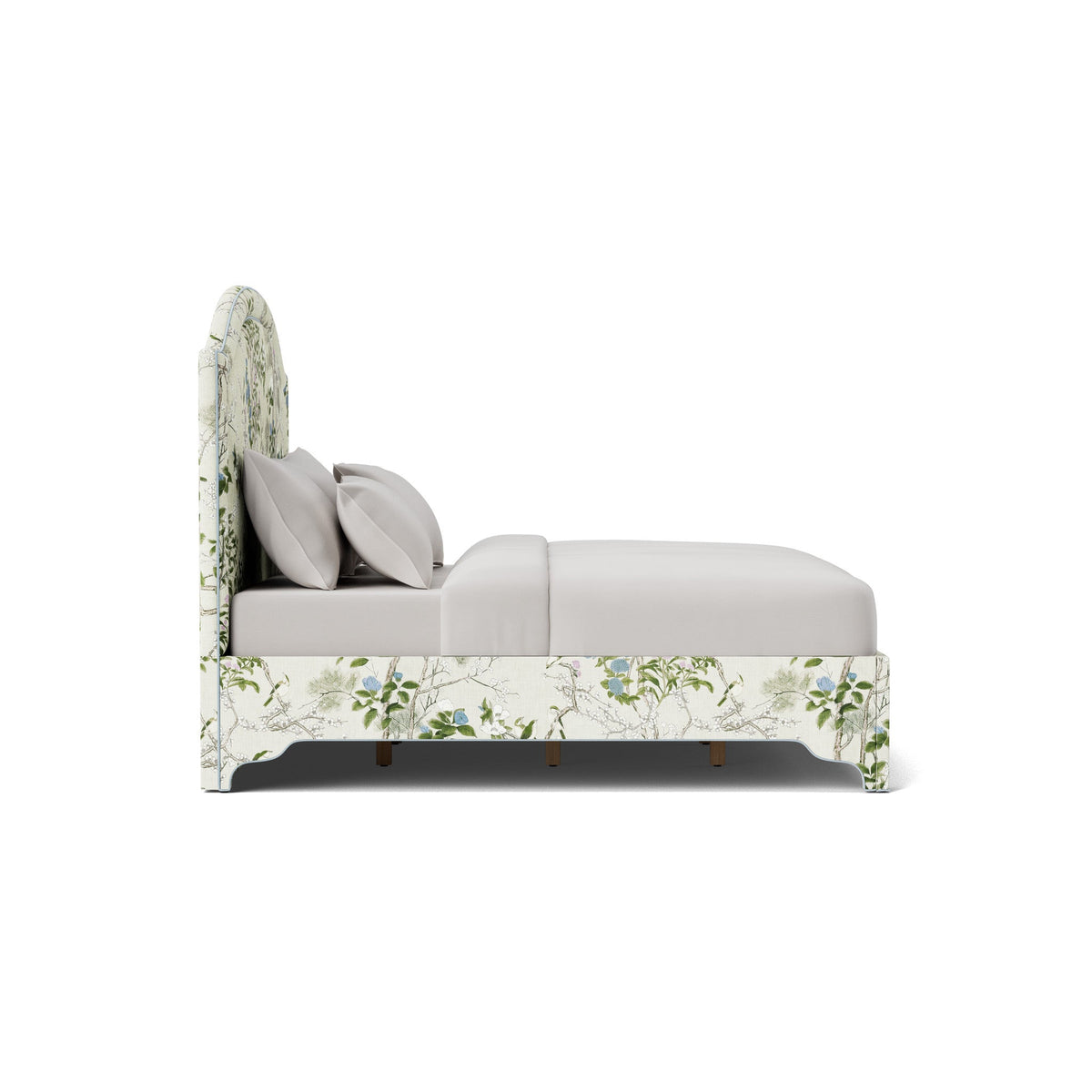 The Lilliane King Bed - Scalloped Legs - Katsura Thibaut Fabric - Sky Blue Trim