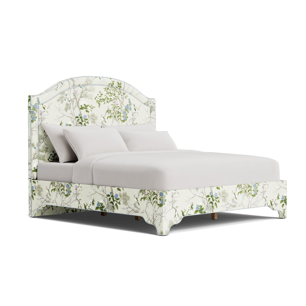 The Lilliane King Bed - Scalloped Legs - Katsura Thibaut Fabric - Sky Blue Trim