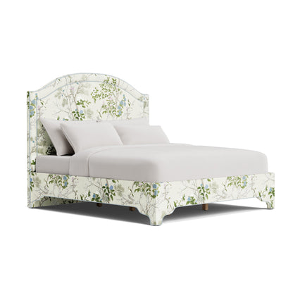 The Lilliane King Bed - Scalloped Legs - Katsura Thibaut Fabric - Sky Blue Trim