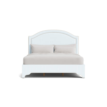 The Lilliane King Bed - Scalloped Legs - Classic Stripe Fabric - Pearl Trim