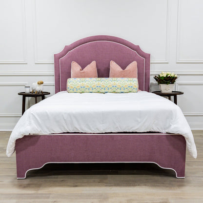 The Grace Queen Bed - Scalloped Legs - Lavender Fabric with White Trim