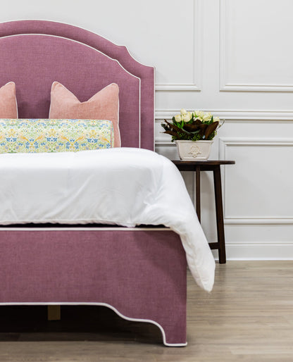 The Grace Queen Bed - Scalloped Legs - Lavender Fabric with White Trim