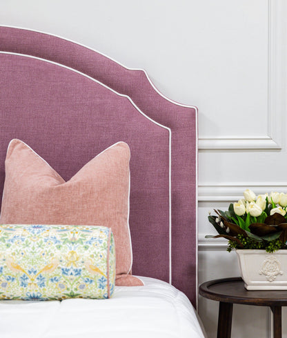 The Grace Queen Bed - Scalloped Legs - Lavender Fabric with White Trim