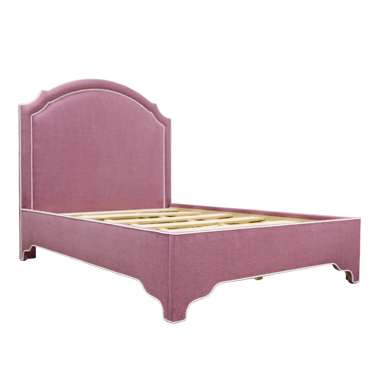 The Grace Queen Bed - Scalloped Legs - Lavender Fabric with White Trim