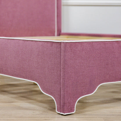 The Grace Queen Bed - Scalloped Legs - Lavender Fabric with White Trim