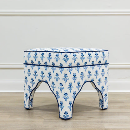 Scalloped Stool - Lobelia Blues Fabric - Navy Trim