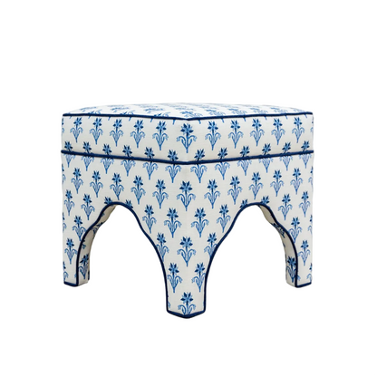 Scalloped Stool - Lobelia Blues Fabric - Navy Trim