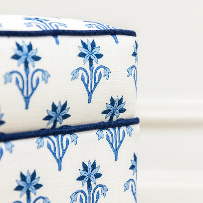 Scalloped Stool - Lobelia Blues Fabric - Navy Trim