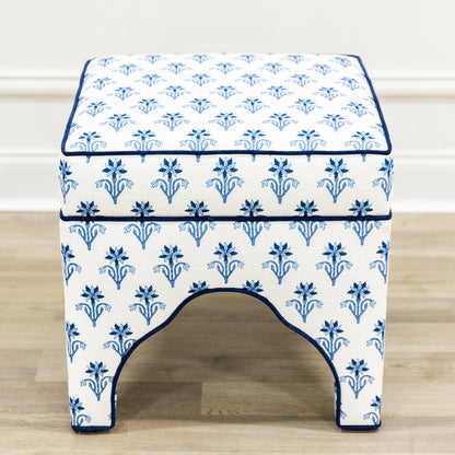 Scalloped Stool - Lobelia Blues Fabric - Navy Trim