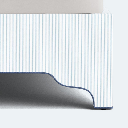 The Martha King Bed - Upholstered Legs - Classic Striped Fabric - Navy Trim