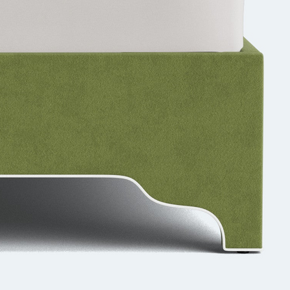 The Martha King Bed - Upholstered Legs - Forest Green Performance Velvet Fabric - White Trim