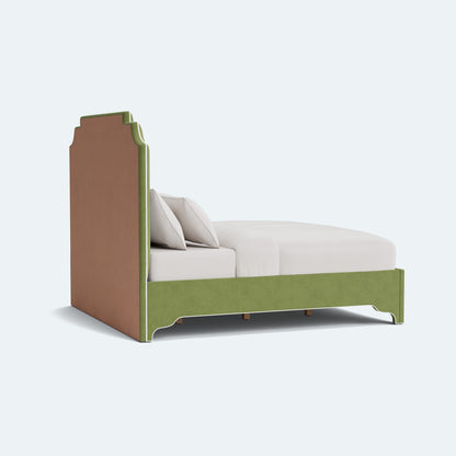 The Martha King Bed - Upholstered Legs - Forest Green Performance Velvet Fabric - White Trim