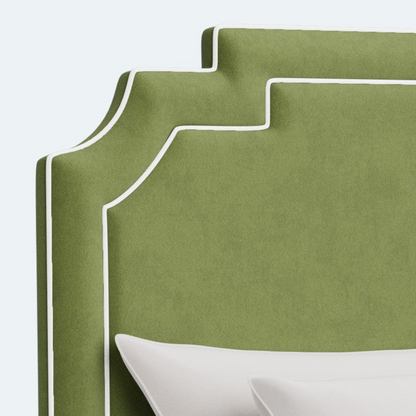 The Martha King Bed - Upholstered Legs - Forest Green Performance Velvet Fabric - White Trim
