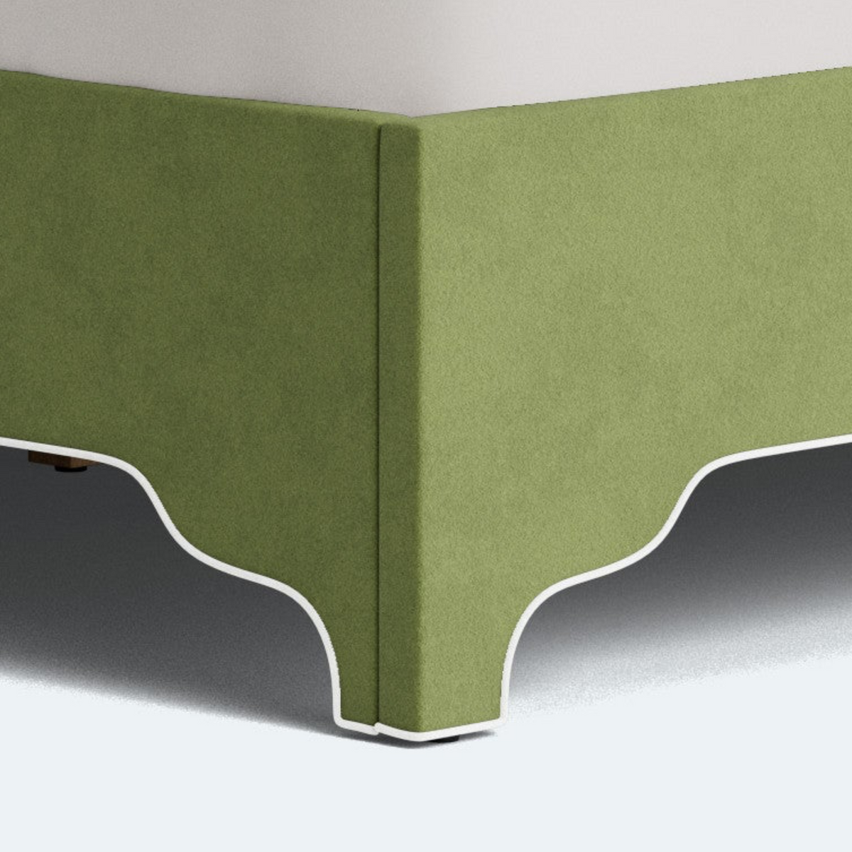 The Martha King Bed - Upholstered Legs - Forest Green Performance Velvet Fabric - White Trim