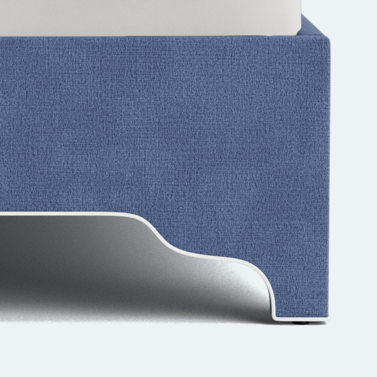 The Grace Queen Bed - Scalloped Legs - Navy Woven Fabric with White Trim