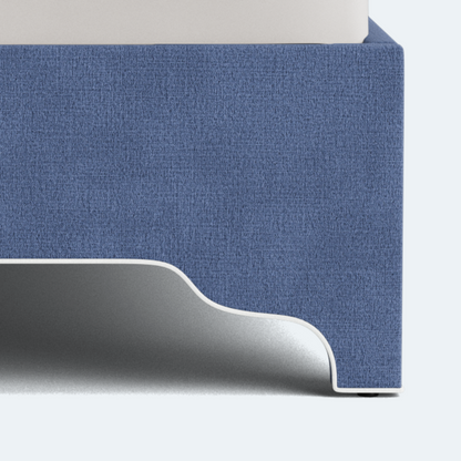 The Grace Queen Bed - Scalloped Legs - Navy Woven Fabric with White Trim