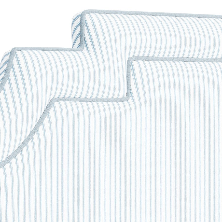 The Martha King Headboard - Classic Blue Stripe Fabric - Sky Blue Trim