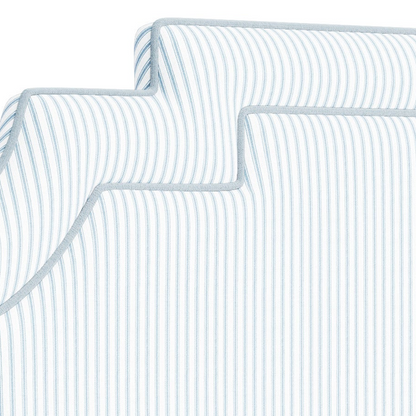 The Martha King Headboard - Classic Blue Stripe Fabric - Sky Blue Trim