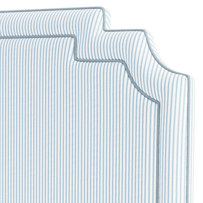 The Martha King Headboard - Classic Blue Stripe Fabric - Sky Blue Trim