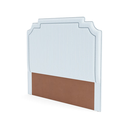 The Martha King Headboard - Classic Blue Stripe Fabric - Sky Blue Trim