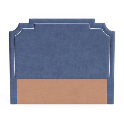 The Martha King Headboard - Performance Velvet Fabric in Navy - White Trim
