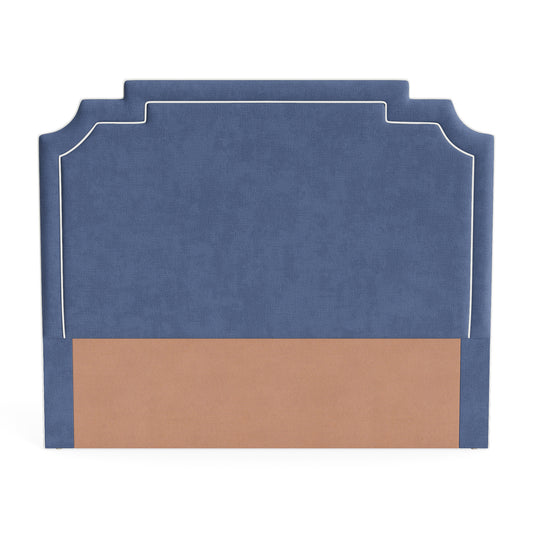 The Martha King Headboard - Performance Velvet Fabric in Navy - White Trim