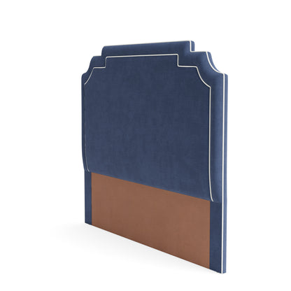 The Martha King Headboard - Performance Velvet Fabric in Navy - White Trim