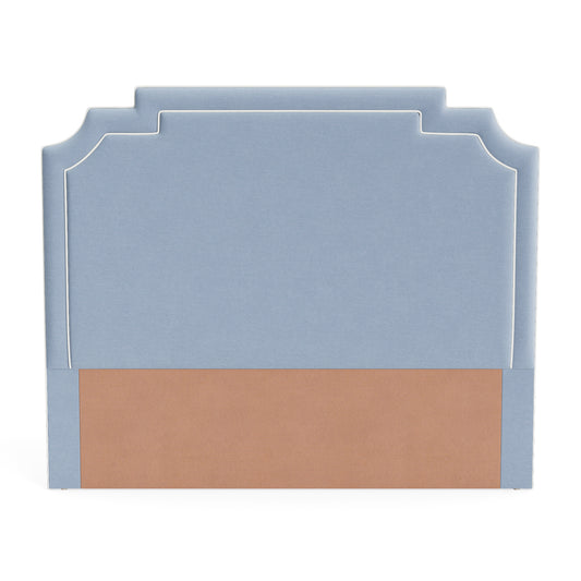 The Martha King Headboard - Sky Blue Woven Fabric - White Trim