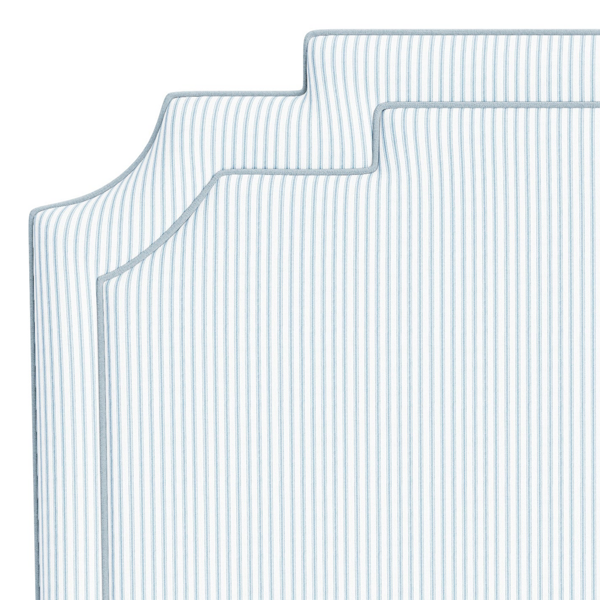 The Martha King Headboard - Classic Blue Stripe Fabric - Sky Blue Trim