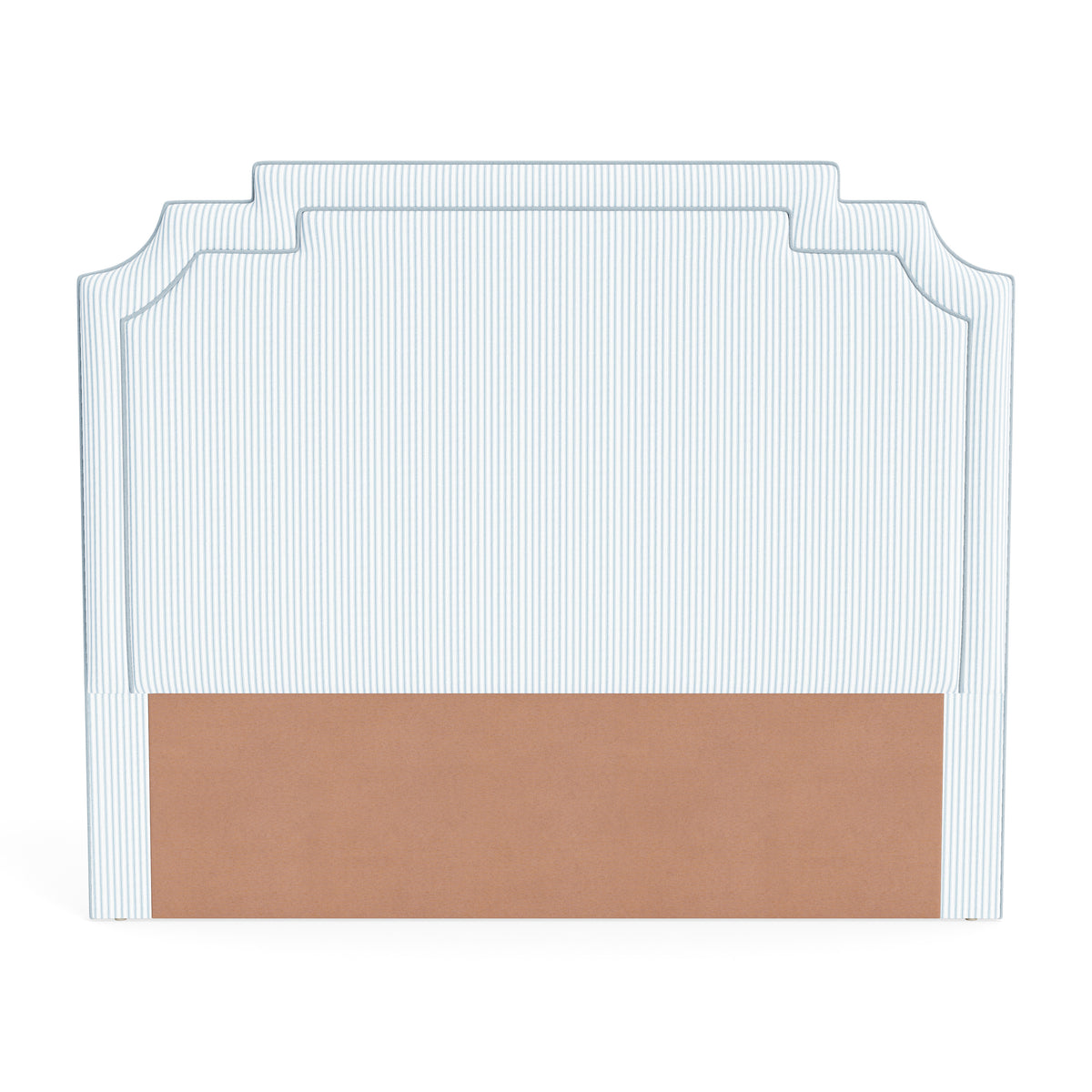 The Martha King Headboard - Classic Blue Stripe Fabric - Sky Blue Trim