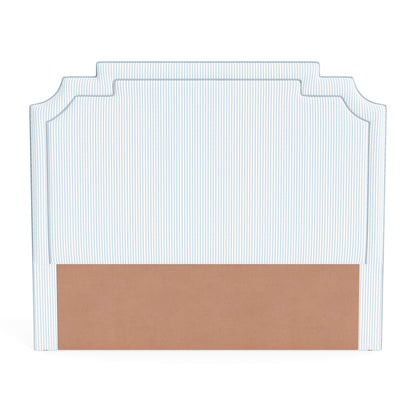 The Martha King Headboard - Classic Blue Stripe Fabric - Sky Blue Trim