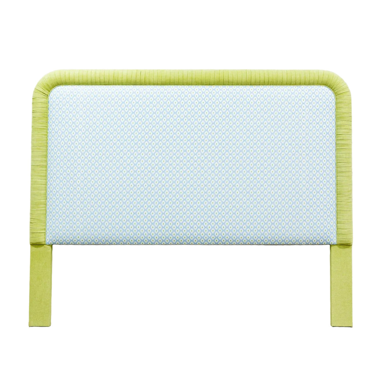 The Lorraine Queen Headboard - Mia Blue/Green - Pleated Pear Green Band