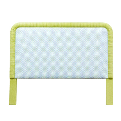 The Lorraine Queen Headboard - Mia Blue/Green - Pleated Pear Green Band