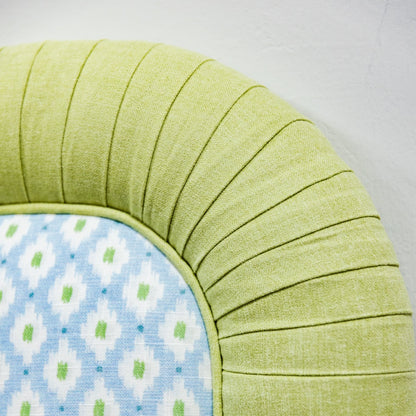 The Lorraine Queen Headboard - Mia Blue/Green - Pleated Pear Green Band