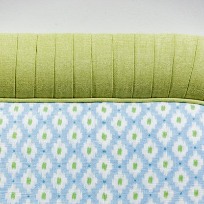 The Lorraine Queen Headboard - Mia Blue/Green - Pleated Pear Green Band