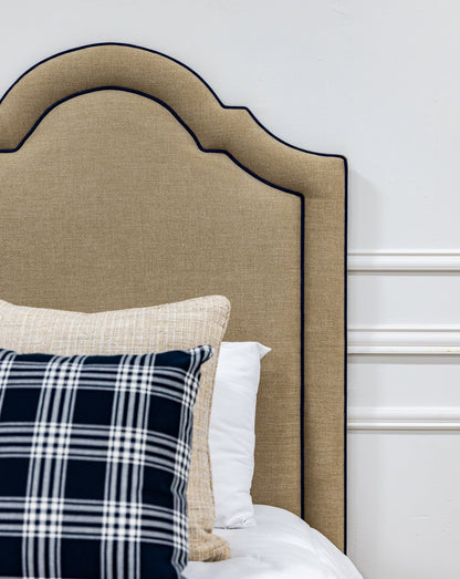 The Grace Twin Bed - Mushroom Woven Fabric - Navy trim
