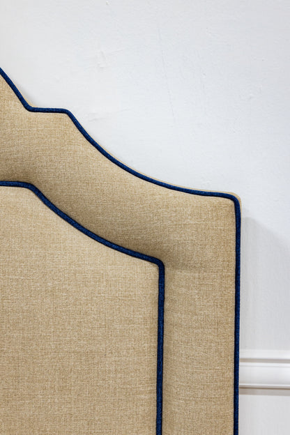 The Grace Twin Bed - Mushroom Woven Fabric - Navy trim