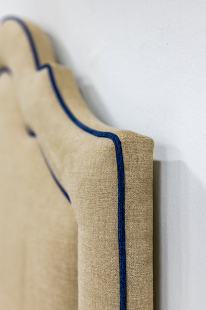 The Grace Twin Bed - Mushroom Woven Fabric - Navy trim
