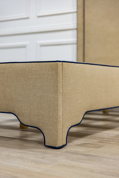 The Grace Twin Bed - Mushroom Woven Fabric - Navy trim