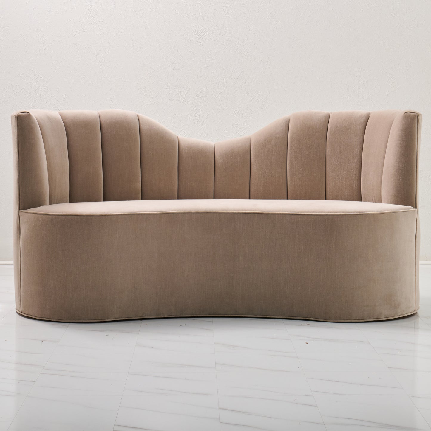 72" L Curved Loveseat Channeled Banquette