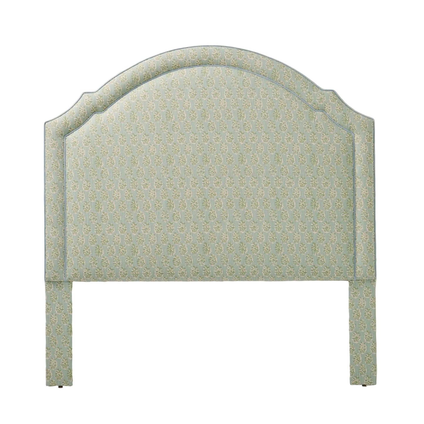 The Grace Queen Headboard - Perry Floral Green - Sky Blue Trim