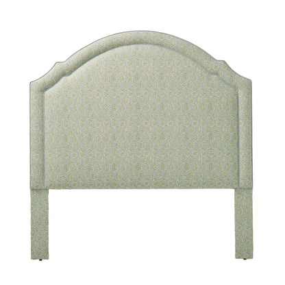 The Grace Queen Headboard - Perry Floral Green - Sky Blue Trim