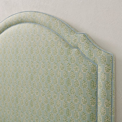 The Grace Queen Headboard - Perry Floral Green - Sky Blue Trim