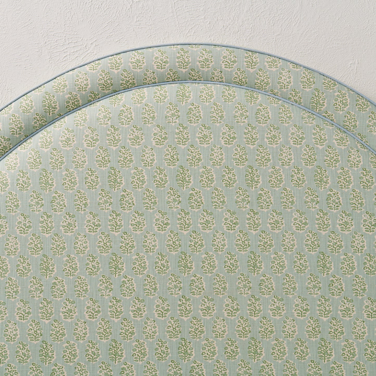 The Grace Queen Headboard - Perry Floral Green - Sky Blue Trim